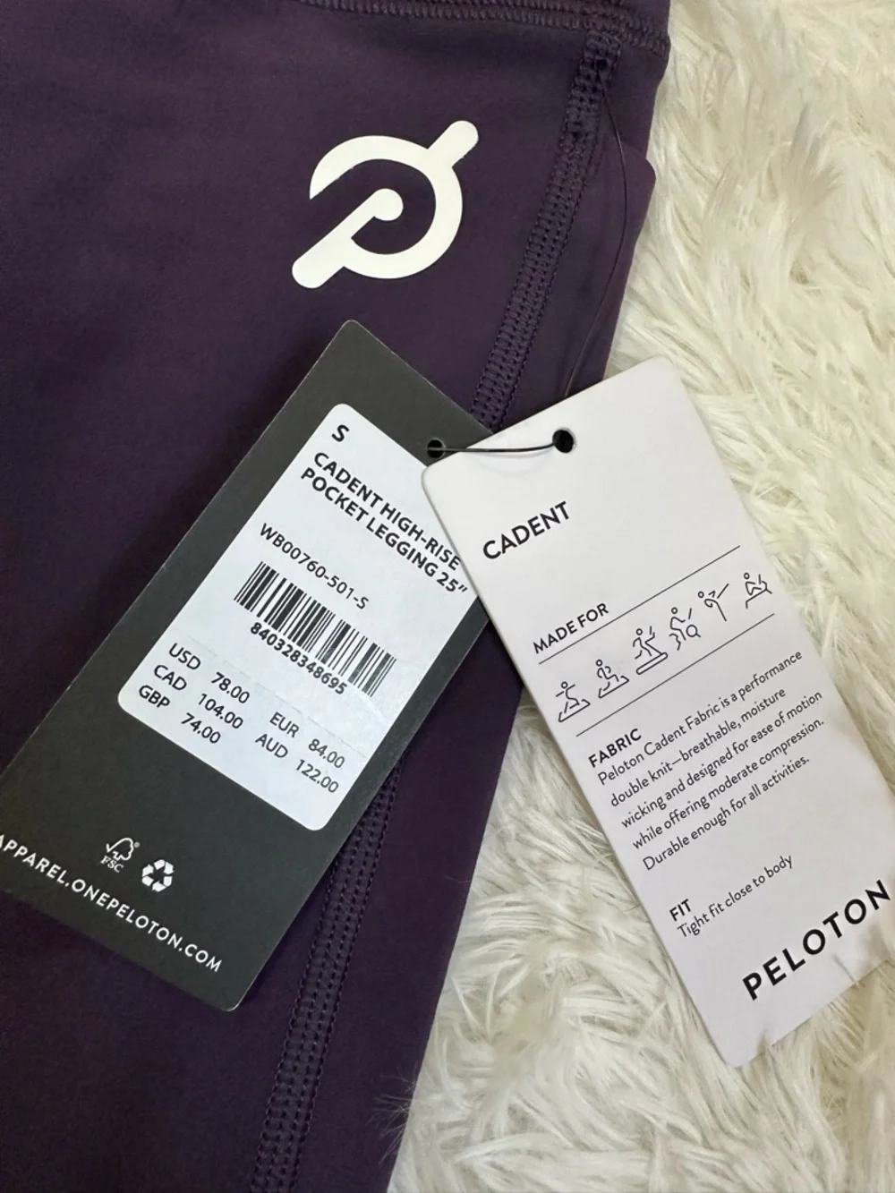 Peloton Leggings Cadent  Purple High-Waist Pockets Sport Workout Yoga  Small - Picture 6 of 8